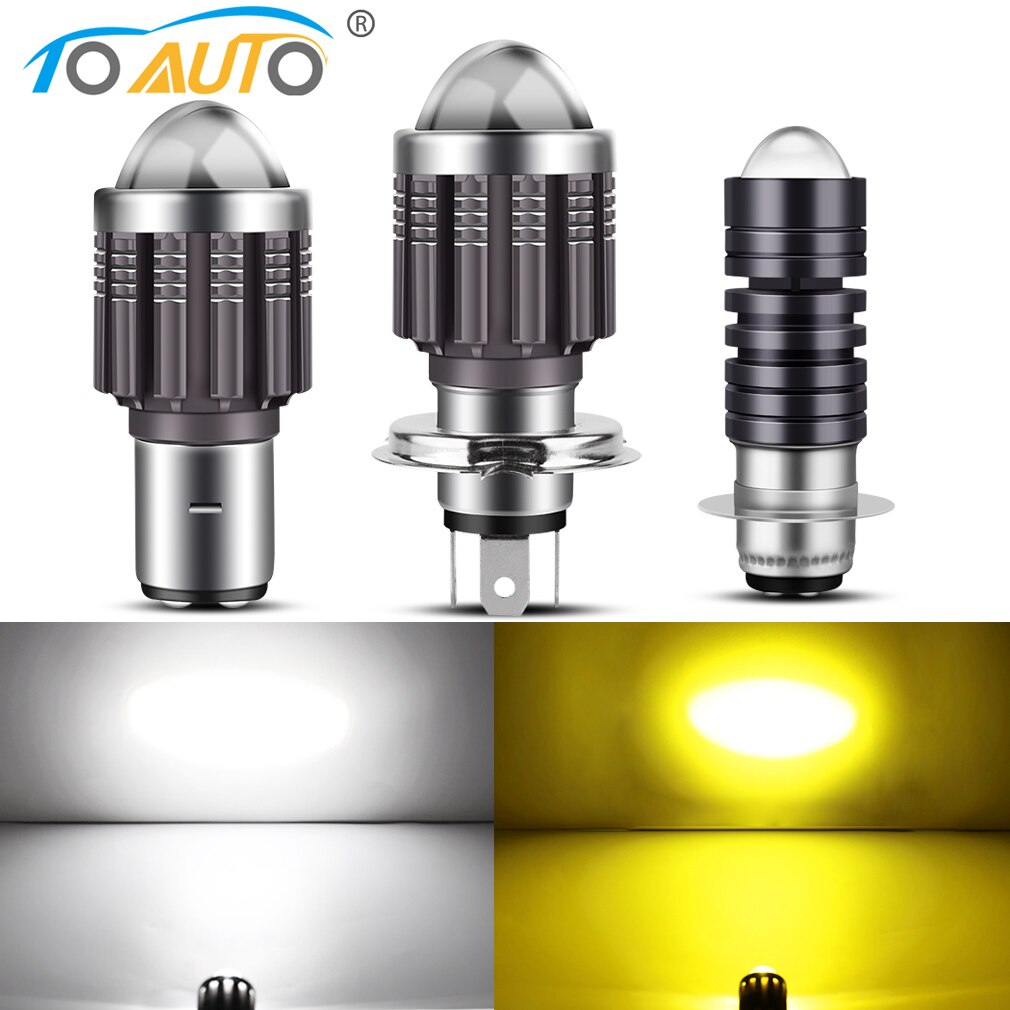 Ampoules de phare de Moto LED H4 H6 BA20D P15D, lentille CSP, blanc jaune, accessoires de Scooter Hi Lo, antibrouillard 12V, 10000lm