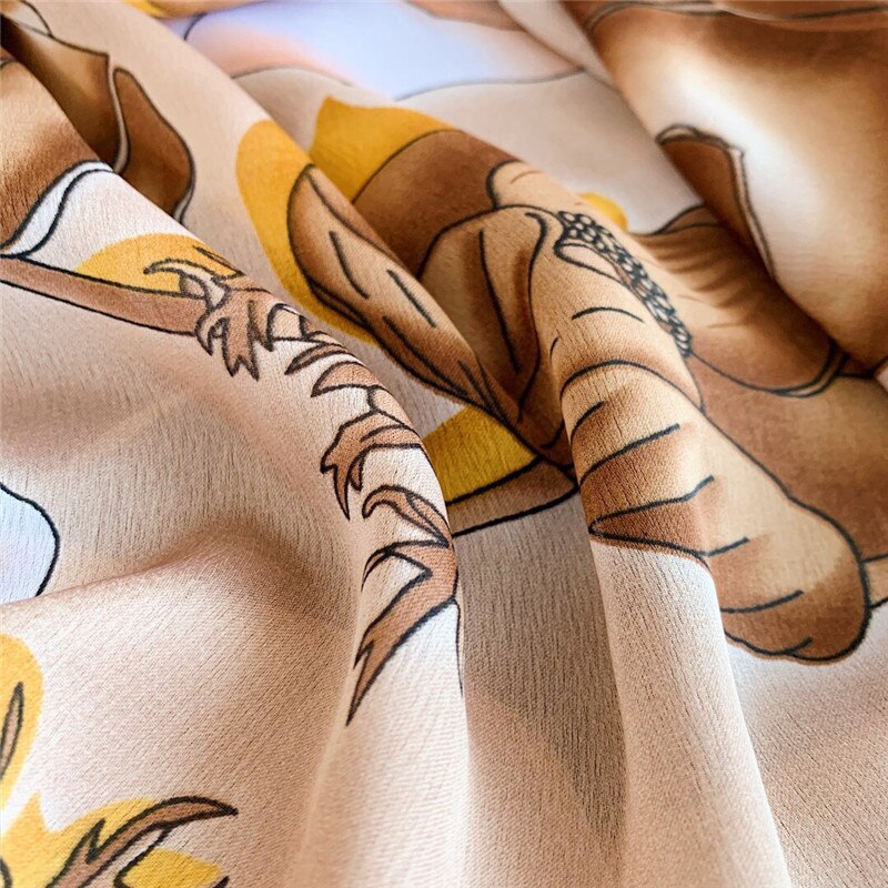 Strand sommer bufanda mujer tynn solkrem kvinner skjerf kvinnelig strandhjul skrive ut simulering silke foulard hijab skjerf sjal