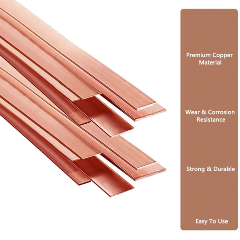 Placa de Metal plana de cobre rojo puro, barra plana de cobre de 1/1, 5/2/3/4/5/6/8mm de longitud, barra colectora de cobre de 100/250mm, 1 Uds.
