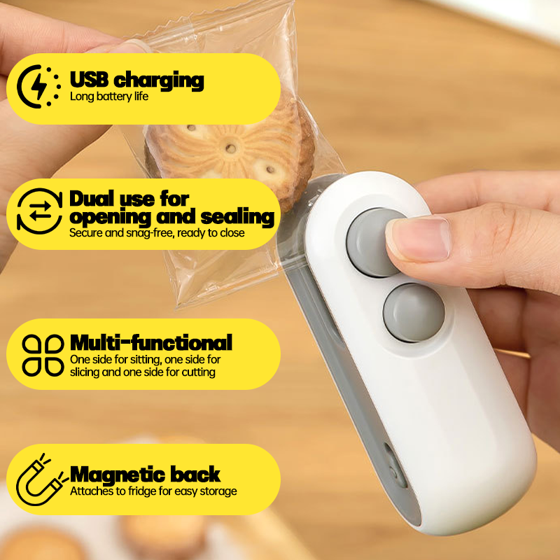Wiederaufladbares Heißsiegelgerät für Lebensmittel, Snacks, Verpackung, Heißsiegelgerät, Mini-Wärmebeutel-Versiegelungsmaschine, feuchtigkeitsbeständiges Siegelwerkzeug für den Haushalt