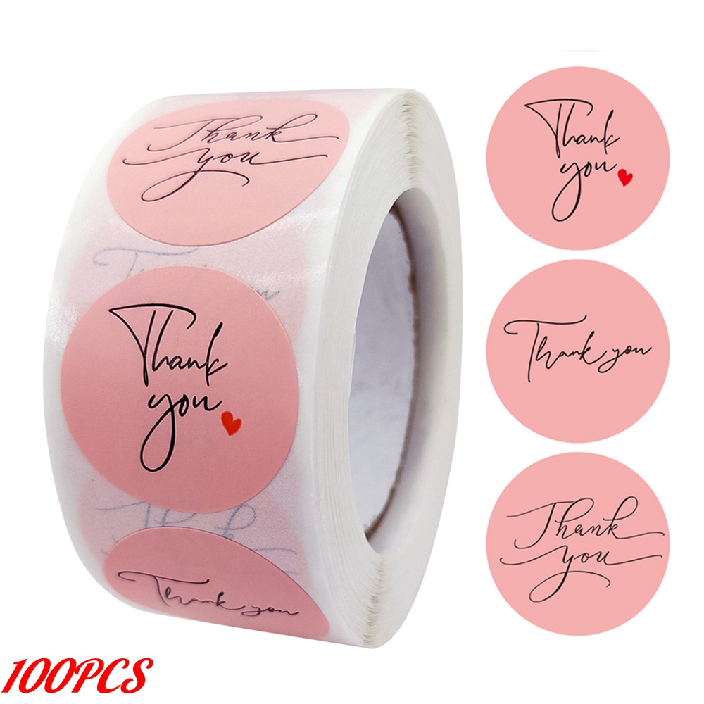 50-500pcs Pink Thank You Stickers for packaging Envelope Seal Labels Handmade decor for Small Business Stationery Sticker: F-100pcs