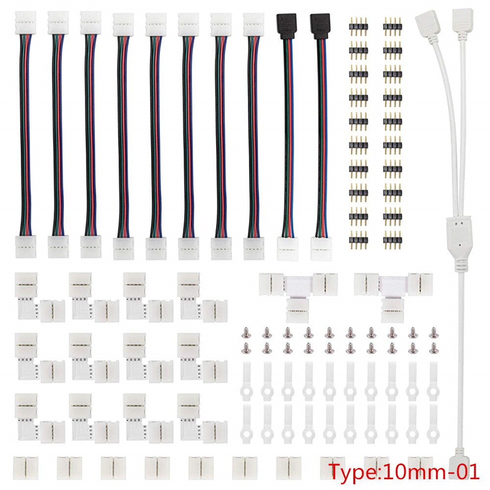 10mm 4Pin RGB tira de LED de conector de Luz Kits con T/L-en forma de tira sudaderas Clips en tira alambre conexión Terminal de empalme de tira LED: 10mm Type01