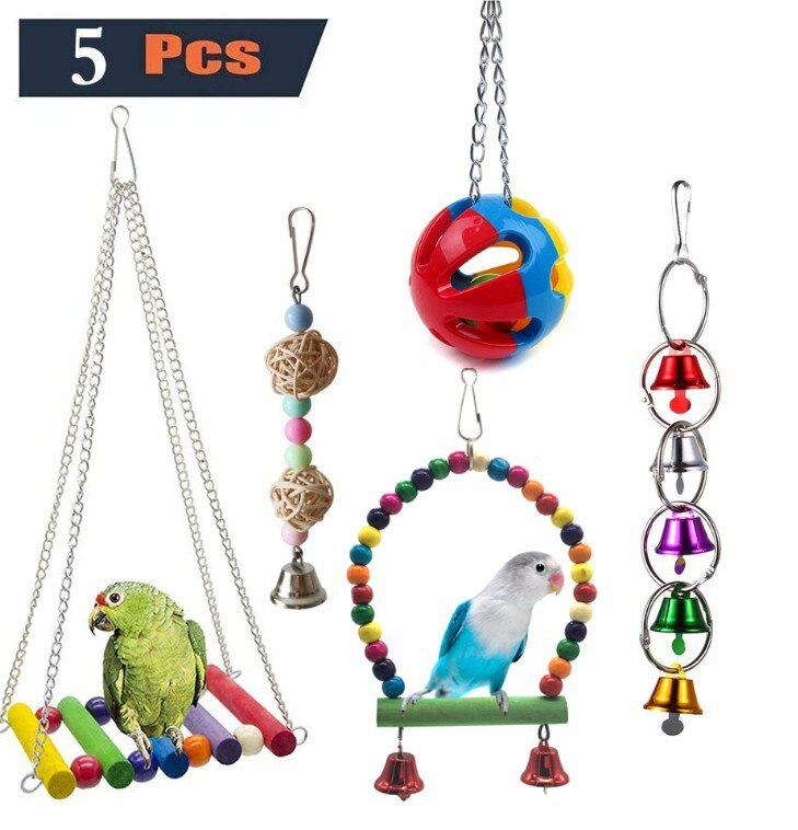 Papegaaien Speelgoed En Vogel Accessoires Voor Huisdier Speelgoed Swing Stand Budgie Parkiet Kooi Afrikaanse Grey Vogel Speelgoed Parkiet: 5pcs