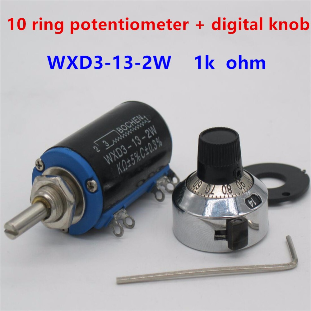 1 stks WXD3-13-2W As Dia 1 k ohm Rotary side Multiturn Potentiometer 10 turn potentiometer 10 ring + 1 STKS digitale knop