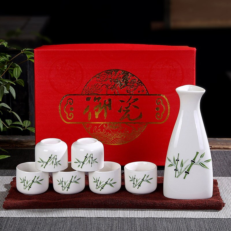 1 Hip Flask 6 Wine Glasses Chinese Traditional Ceramic Tea Wine Set Eco-Friendly Ceramic China (Bar Sets
