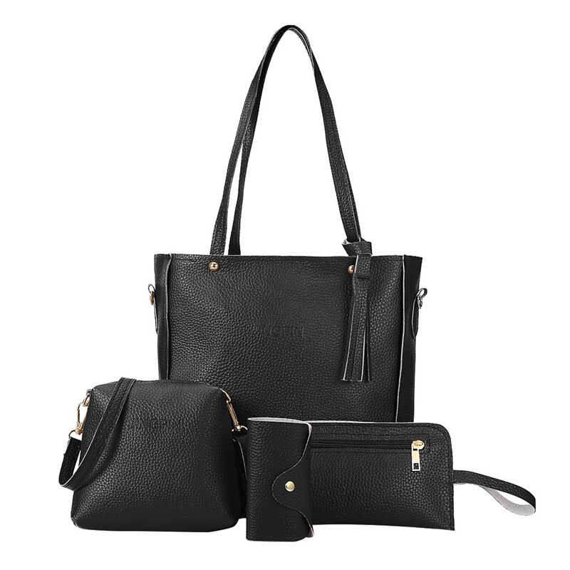 4 stykke sæt damer taske sæt messenger tasker og håndtaske solid læder skuldertaske håndtaske tegnebog taske wanita  a40