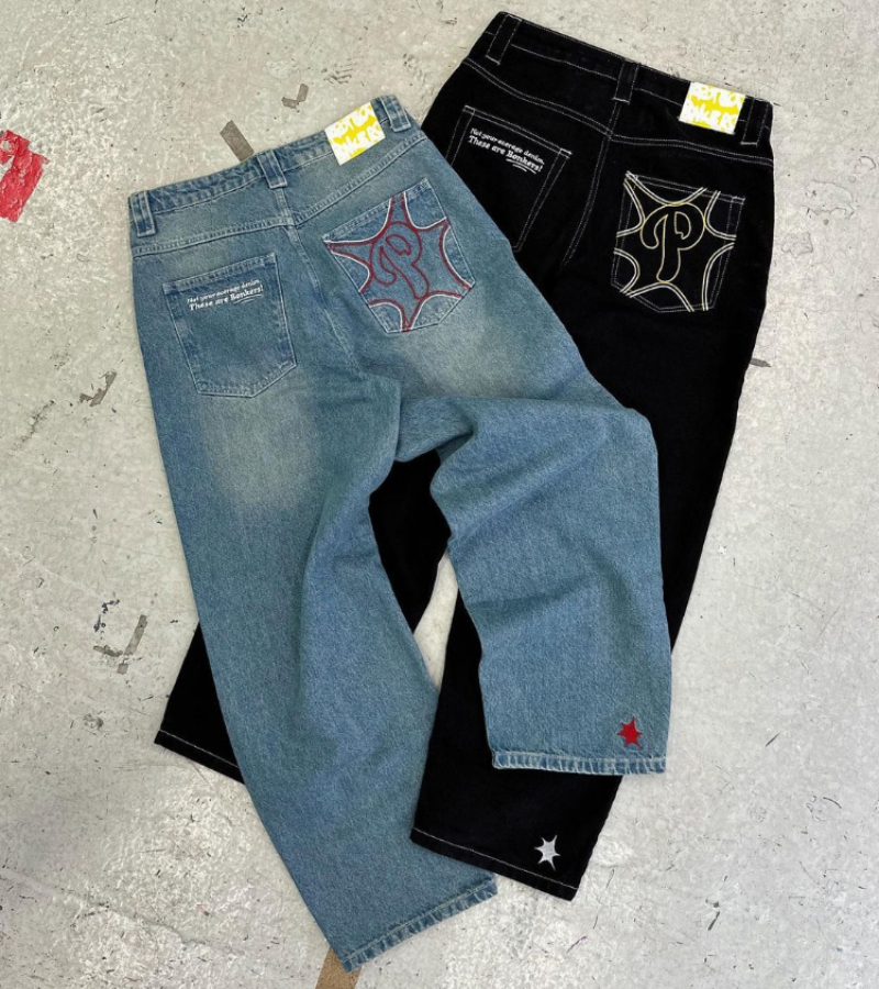 Y2K vende nuevos pantalones vaqueros bordados retro hip-hop americanos Harajuku Rock gótico pantalones sueltos de pierna ancha ropa de calle para hombres y mujeres