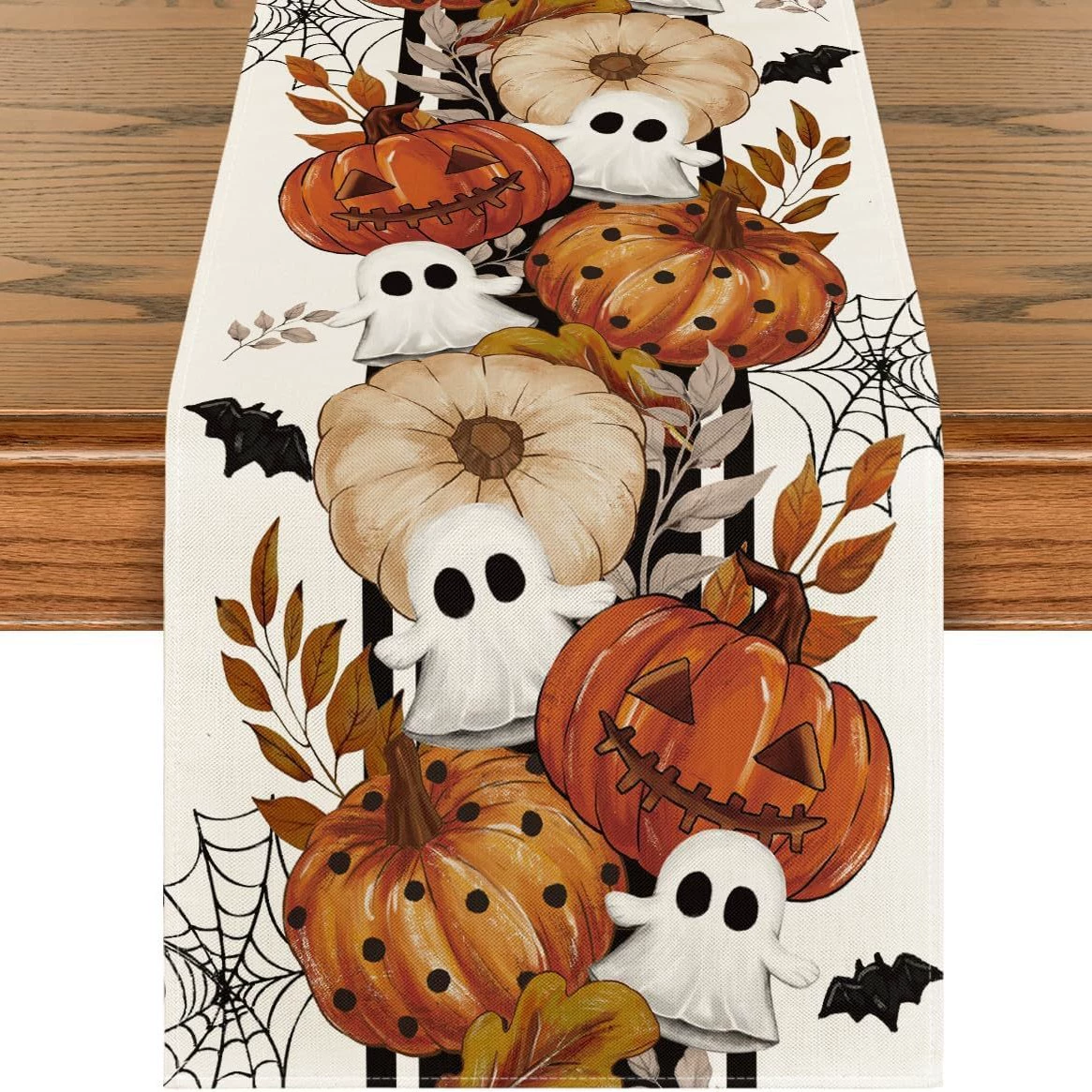 Spökblommor löv halloween bordslöpare, säsongsbetonad höst kök matbordsdekoration för hemfestdekor: 30*220cm / Grön