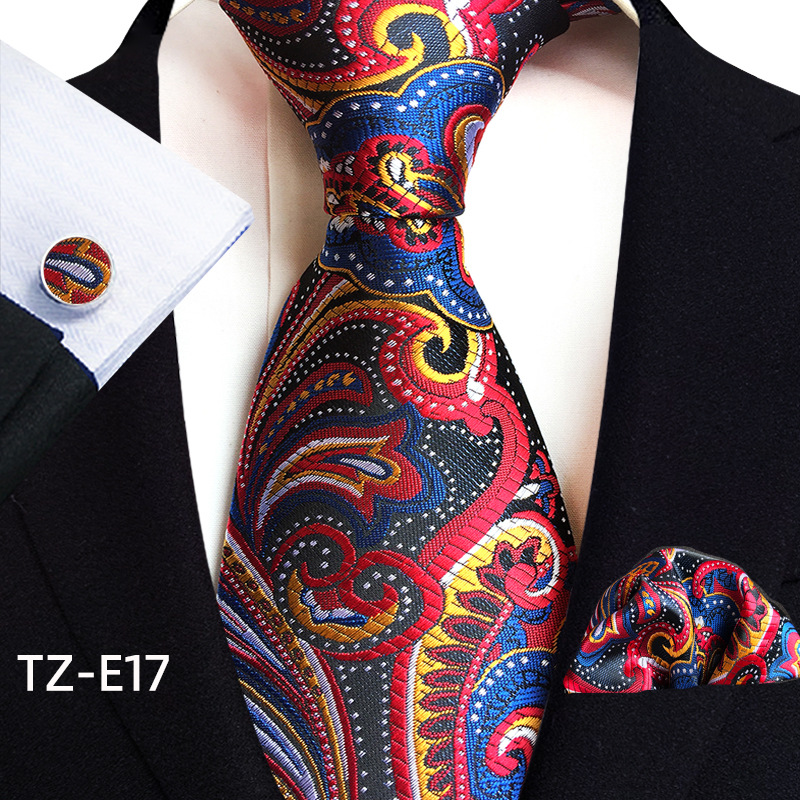 Gold Paisley Silk Ties For Men Luxury 8cm Royal Striped Necktie Pocket Square Cufflinks Set Jacquard Weave Tie Suit Accessories