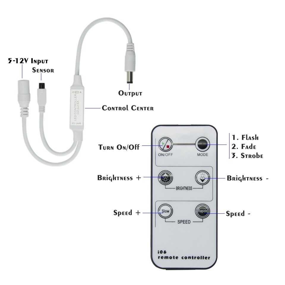 Mini fjernbetjening lysdæmper til enkelt farve led strip/led bånd/led tape  dc 12v 6a 72w ir 6 nøgle trådløs fjernbetjening