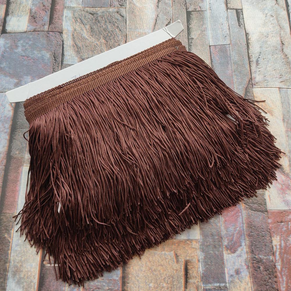 Flecos de encaje de 20CM de largo, 1 metro, 10 colores, poliéster, flecos, para vestido, accesorios de cortina de ropa: Coffee