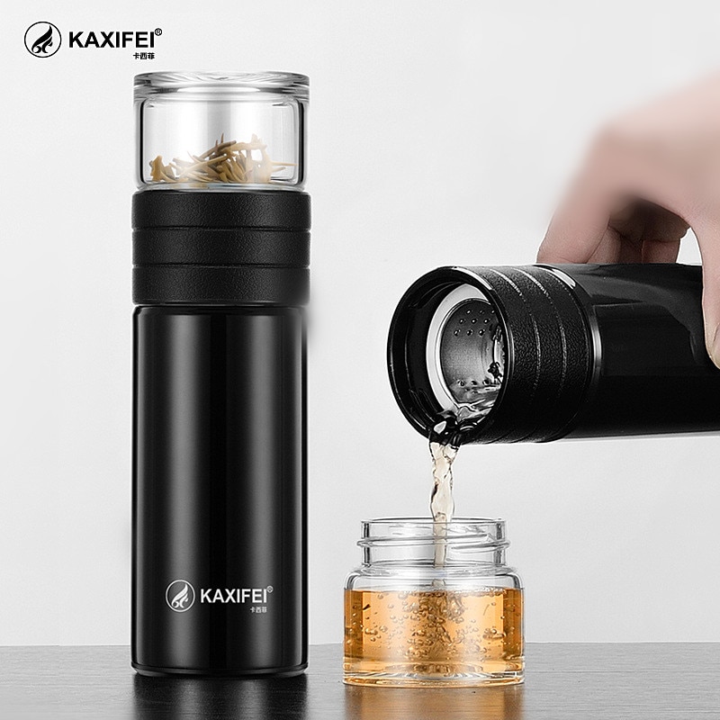 Glazen thee thermoskan vacuümbeker thermosflessen theemok beker thermos temperatuurweergave glazen fles thee-ei thermische beker mok