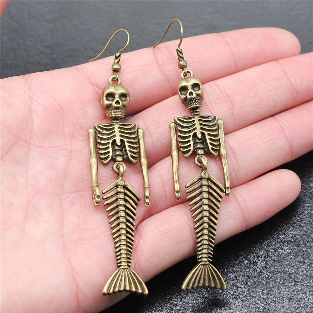 Pendientes de esqueleto de calavera de 20 estilos, de Halloween, pendientes colgantes Punk oscuros de estilo gótico para mujer, de , joyería: Verde del ejército de Zinc