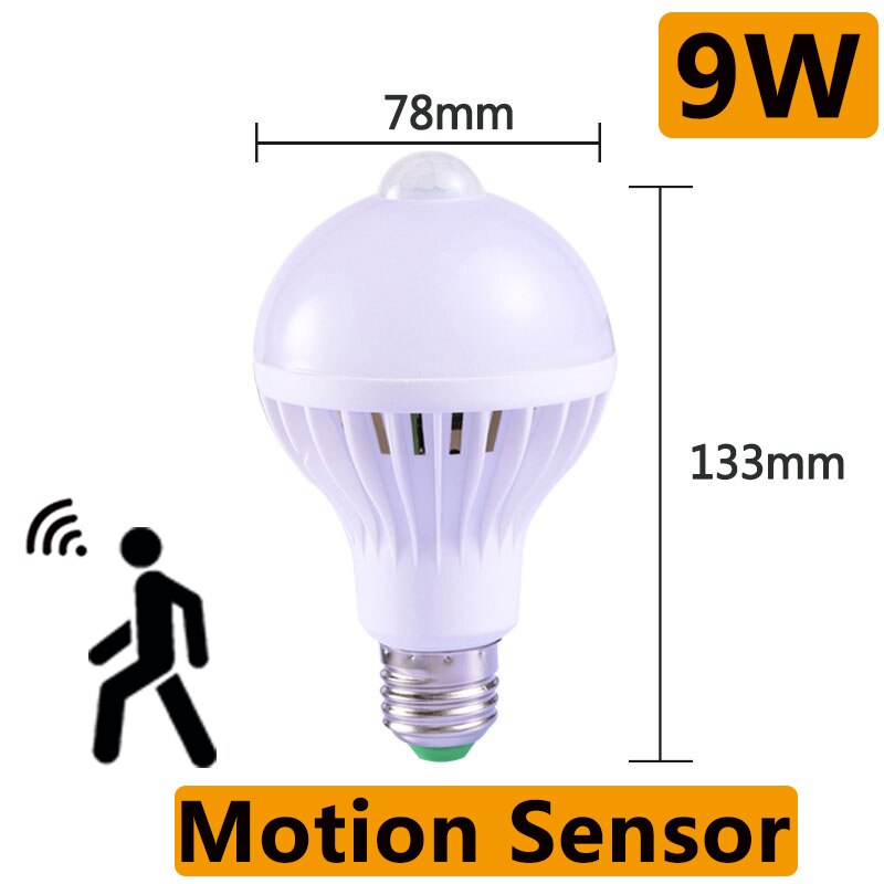 E27 Lamp With Motion Sensor Night Light LED Bulb PIR Sensor Auto On Off 12W 18W Ceiling Light Stair Hallways Home Night Lamp: 9W Sensor Bulb