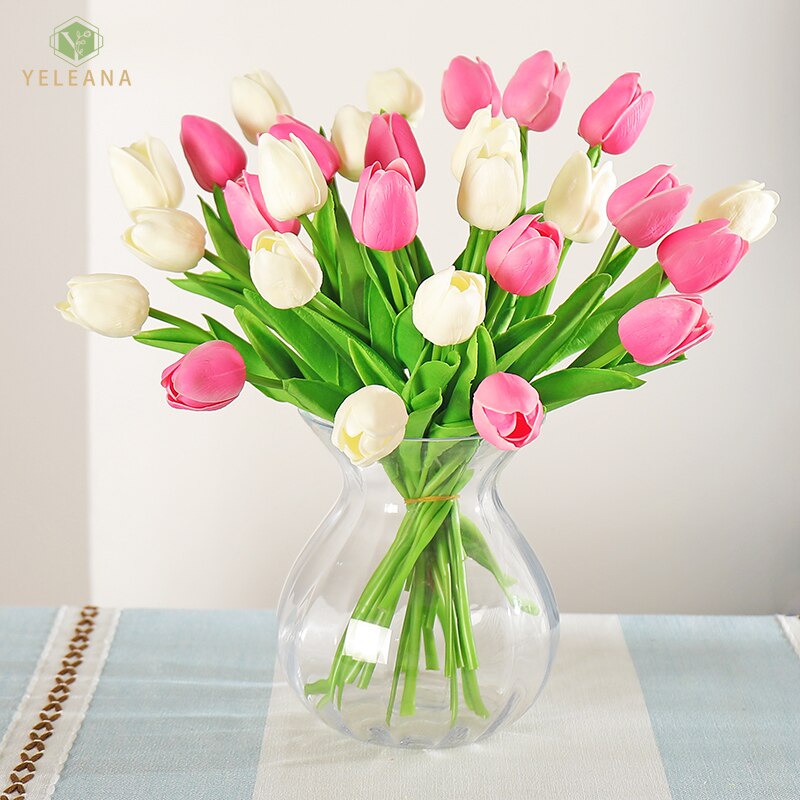 Kunstige blomster tulipan bamse frisk romantisk bryllup dekoration valentinsdag latex blomster