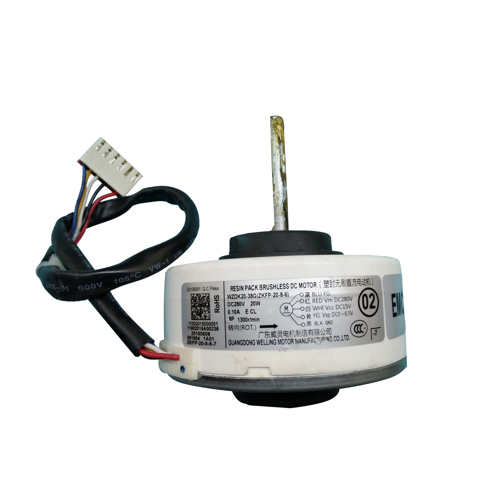 Motor de ventilador de CC para aire acondicionado de medios, piezas de reparación de 20W, WZDK20-38G(ZKFP-20-8-6), sin escobillas