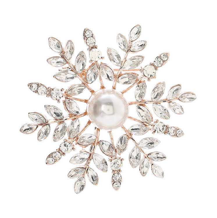 Luckydays spilla scintillante fiocco di neve invernale giallo oro rosa argento colore verde zircone spilla perla per gioielli da donna: gold