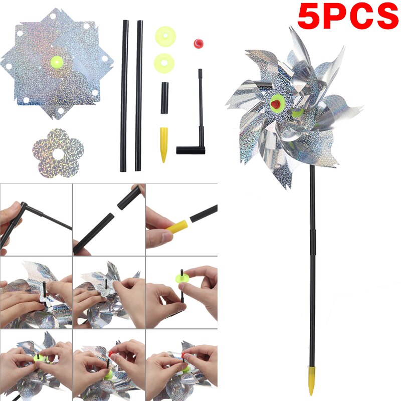 5PCS Bird Repellent Windmill Reflective Pest Scare Deterrent Device Decoration Bird Repellent Windmill Garden Reflective Decor