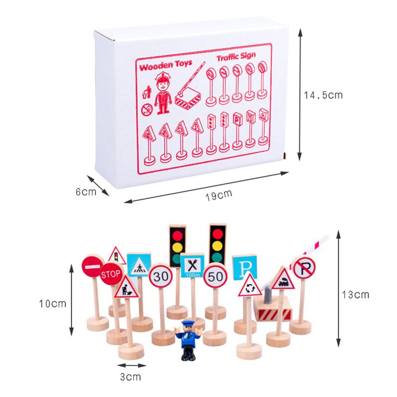 16 stk farverige træ gade trafikskilte parkering scene børn børn uddannelse