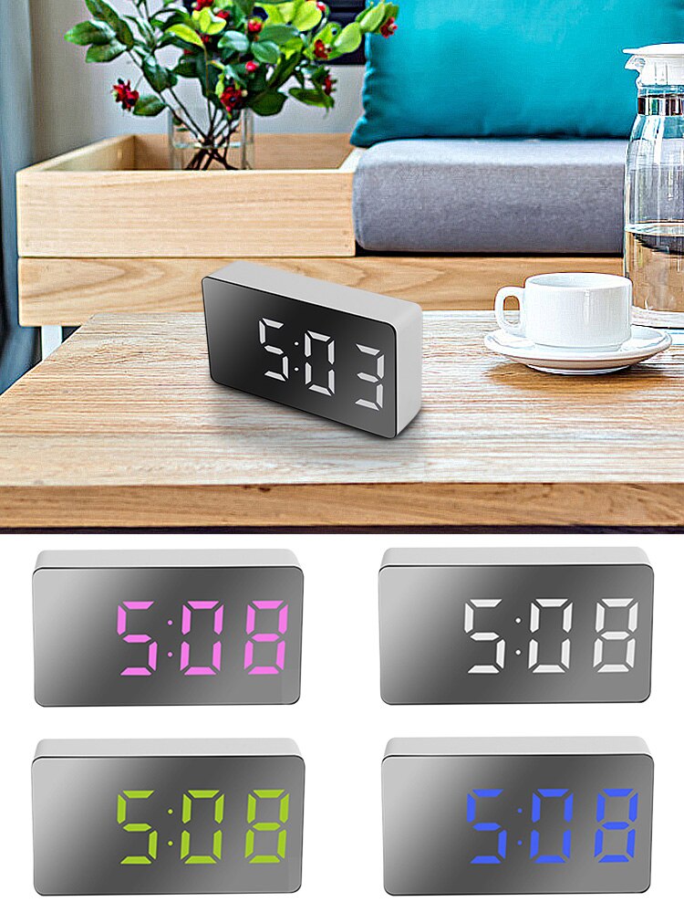 Clock Alarm LED Mirror Clock Electronic Digital Travel Clock Alarm Clock Mirror Car Clock USB Powered Electronic Desktop Clocks