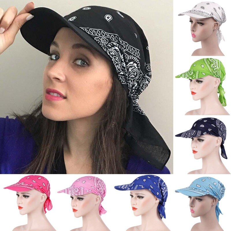 Women Head Scarf Visor Hat with Wide Brim Sunhat Summer Beach Sun Hats Female Casual Printed Cap Women Headscarf Baseball Cap