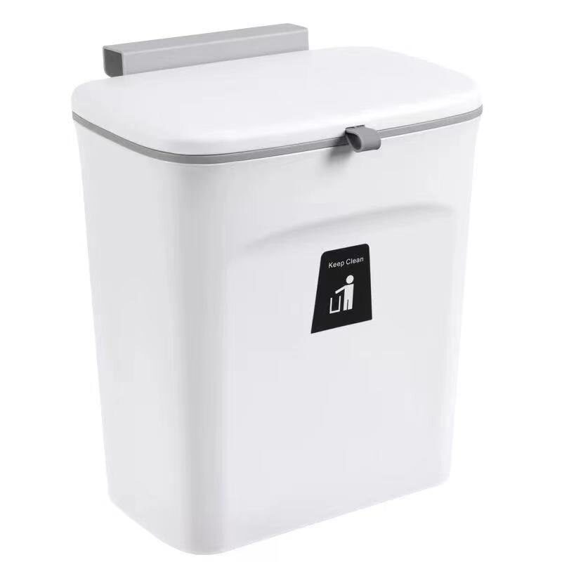Wandmontage Prullenbak Bin 7L / 9L Met Deksel Afvalbak Keukenkast Deur Opknoping Prullenbak Garbage Auto recycle Vuilnisbak Vuilnis: White with cover 9L
