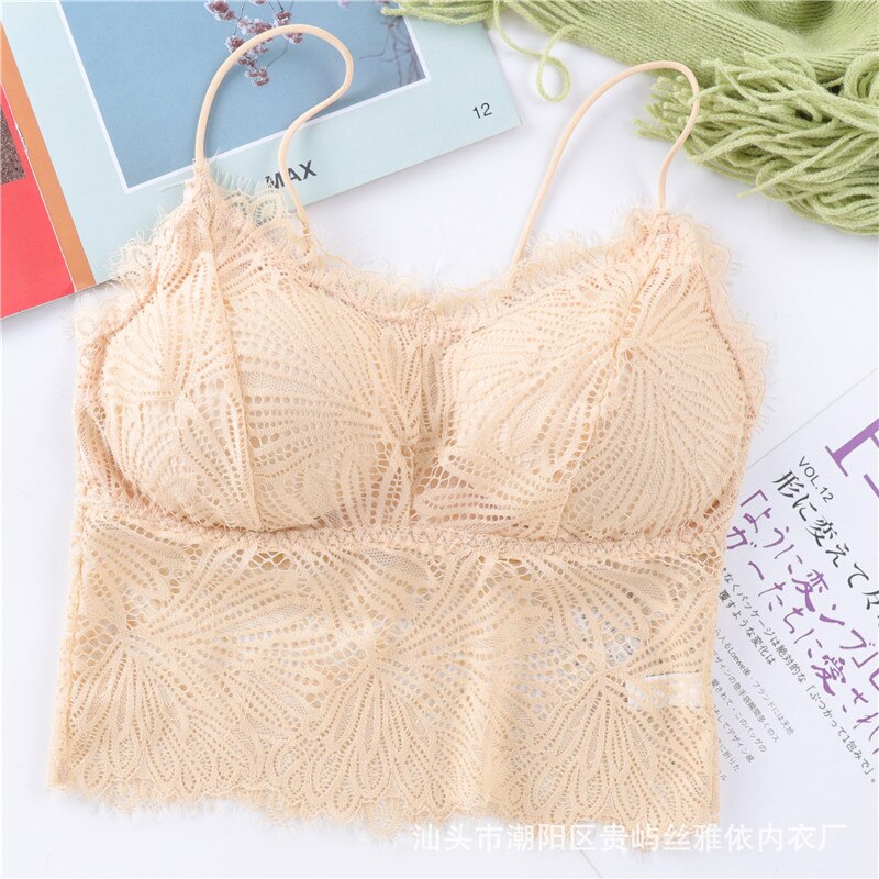 Blonde bh bandeau top til kvinder strop tank bralette sexet lingeri kvindelig trådløst undertøj dame blonde polstret camisole crop top: Abrikos
