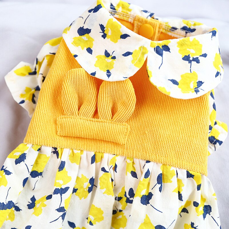 PETCIRCLE ropa de perro Pequeña Flor Amarillo vestido de pana de perro pequeño cachorro de gato para mascota toda la temporada Bonito traje para mascotas ropa falda