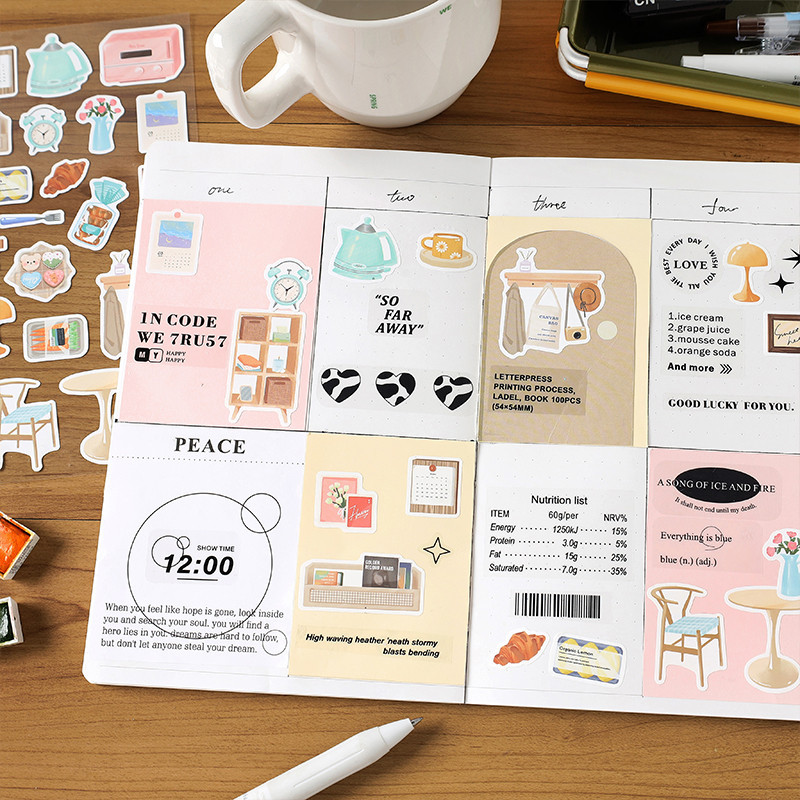 Journamm Cartoon Daily Necessities Stickers DIY Scrapbooking Art Collage Junk Journal Decor Sticker Stationery