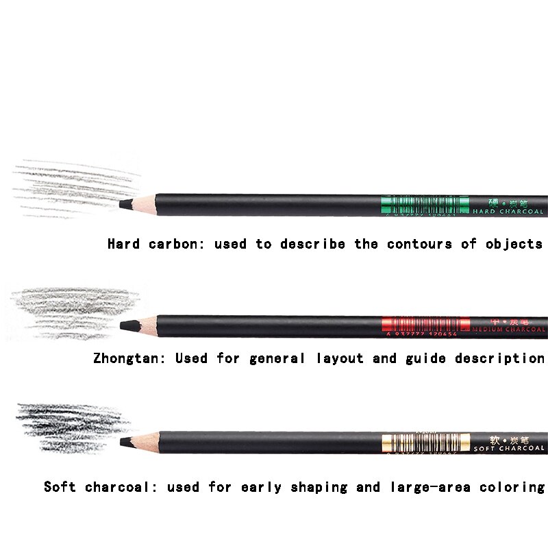 12 charcoal art soft drawing pencils sketch painting pencils learning stationery black matte art supplies