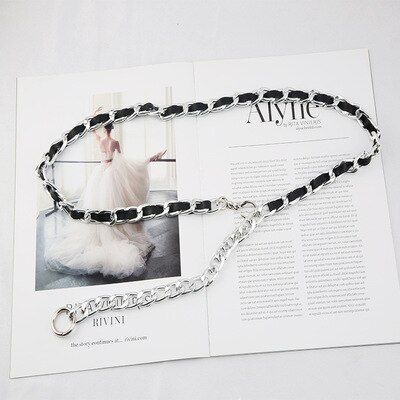 Gouden Ketting Riem Elastische Zilveren Metalen Taille Riemen Voor Vrouwen Ceiture Femme Stretch Cumberbanden Dames Jas Ketting Riem Tailleband: leather chain silver