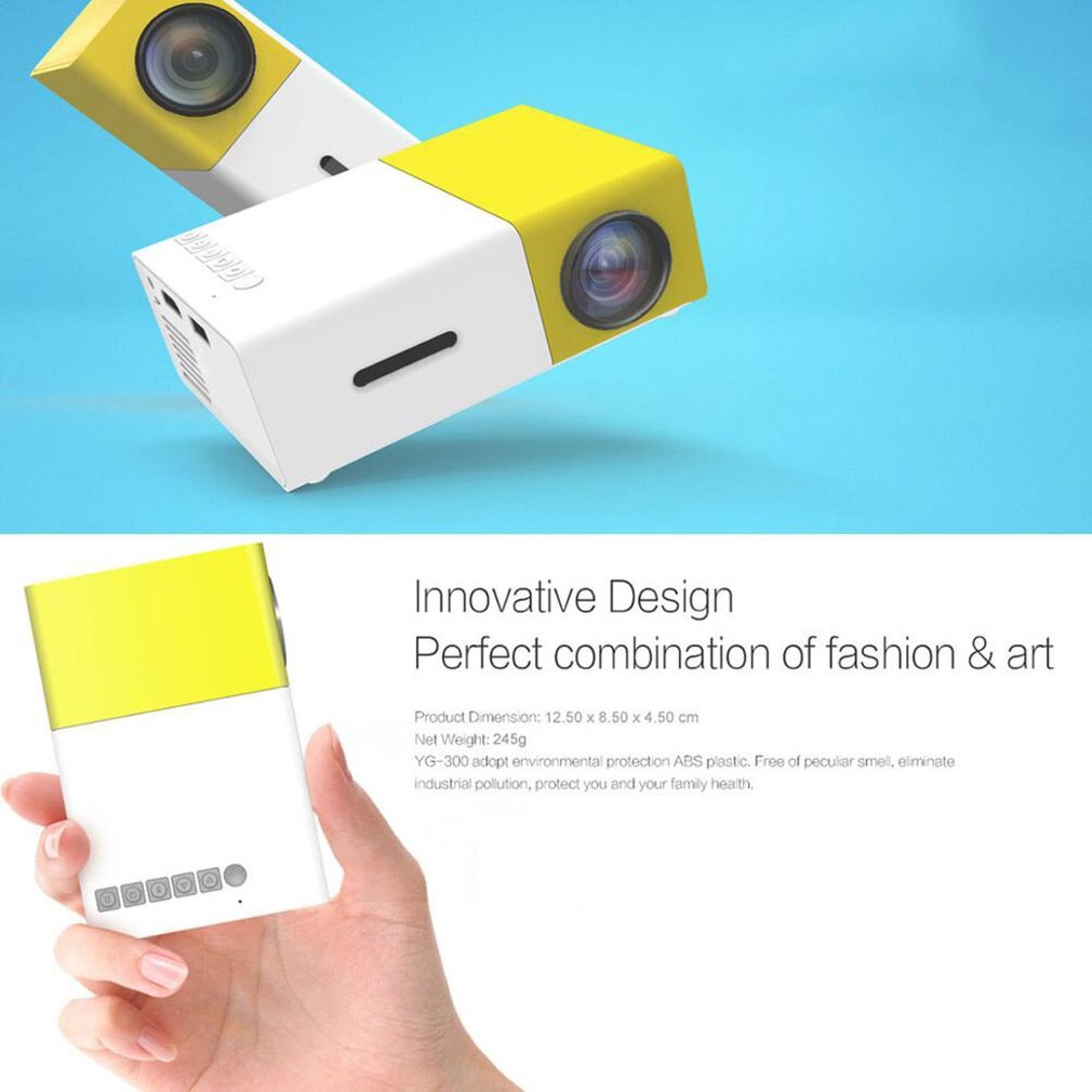 Yellow White Color Home Mini-Projector 1080P YG300 Led Projection Multiple Device Connections HD Entertainment Portable