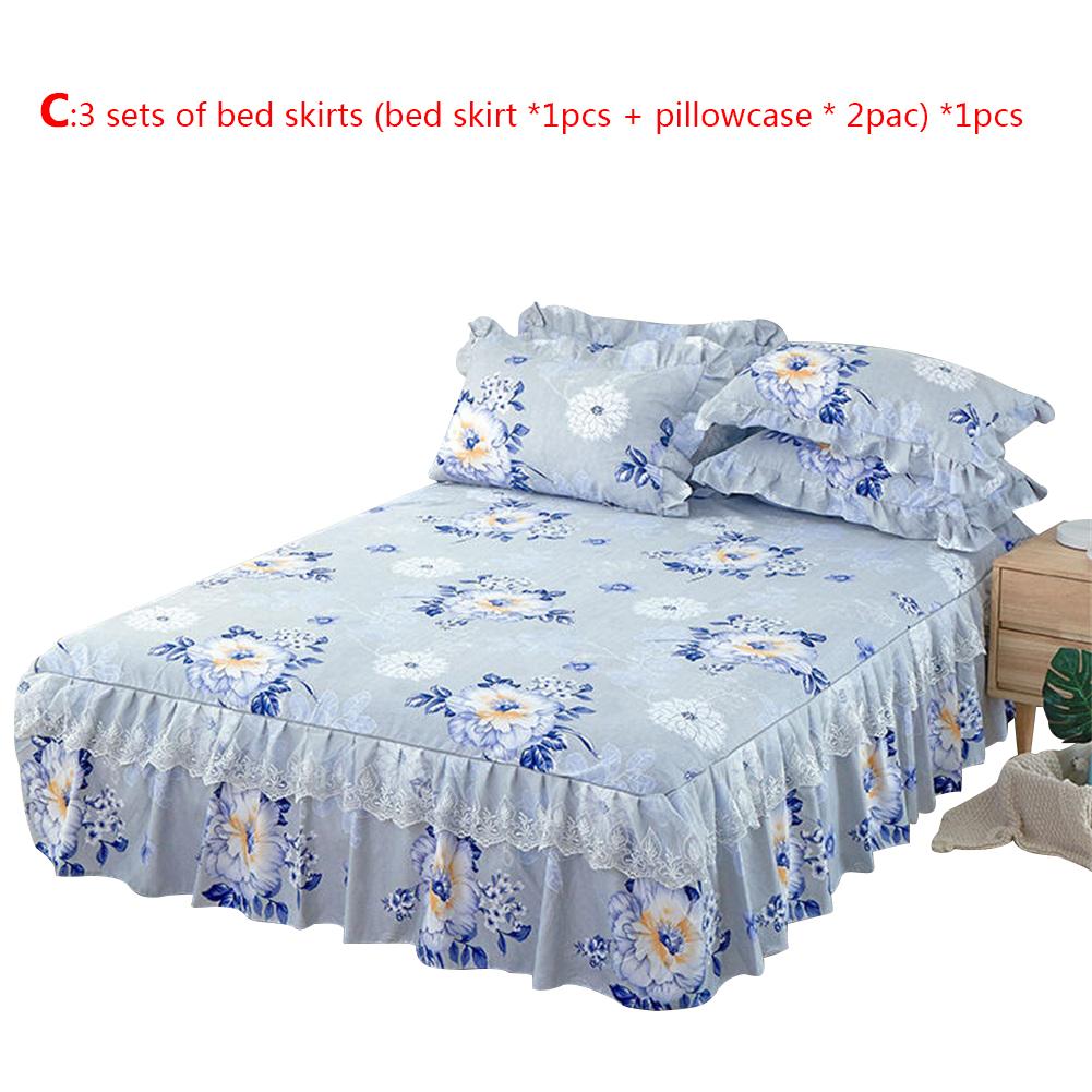 3pcs Floral Fitted Sheet Cover Bed Skirt Solid Bed Cover Sheets Cotton Quilted Lace Bedspread Lace Bed Sheet 150x200cm: B