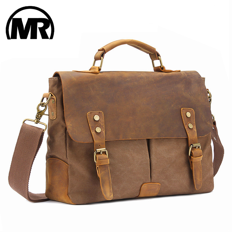 MARKROYAL Vintage Crazy Horse cuero lona bolsas de mensajero maletín para ordenador portátil bolso cruzado
