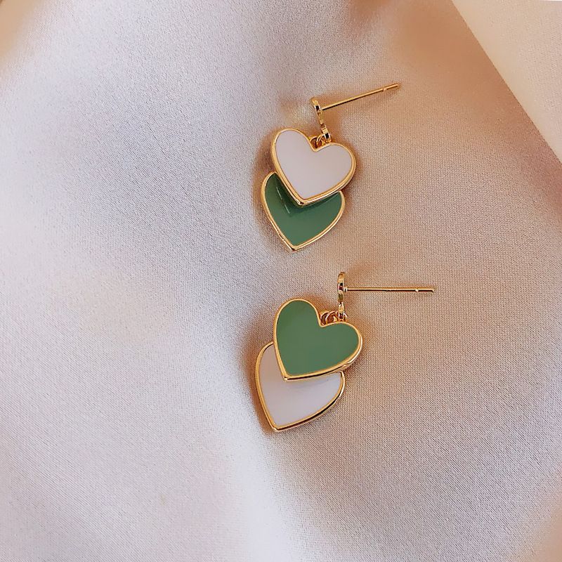 Brincos de gota bonitos em forma de coração feminino vintage moda verde e branco amor pendientes brincos para mulheres jóias presentes