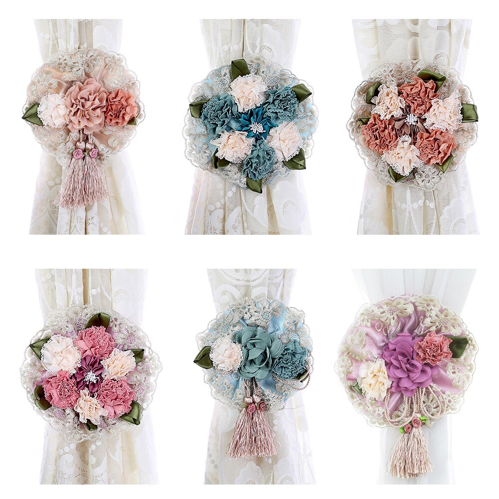 2 Stuks Bloemen Gordijn Tieback Elasticiteit Gordijn Bandjes Metalen Strass Gordijnen Houder Clips Bloem Vormige Gordijn Accessoires