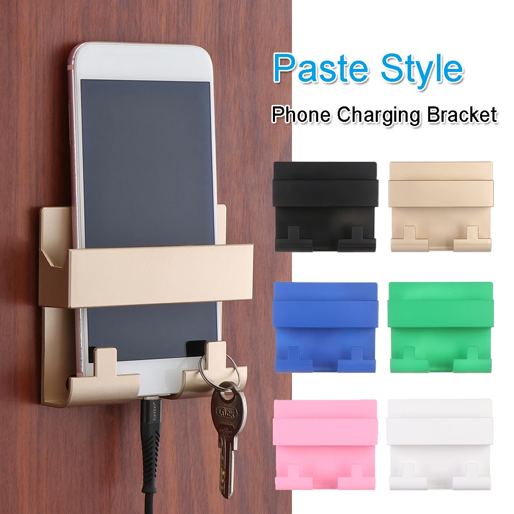 1PC Paste Style Mobile Phone Charging Holder Bracket For IPhone Keyring Wall Mount Stand Universal Practical Wall Storage Shelf