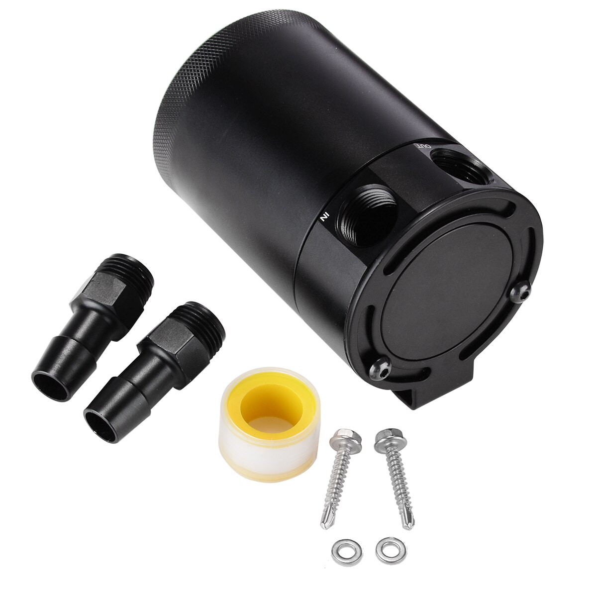 Universal 1 Pza 6061 aluminio 2-Puerto compacto desbloqueado captura de aceite Can 3/8 "NPT Salida de entrada negro 2 floz