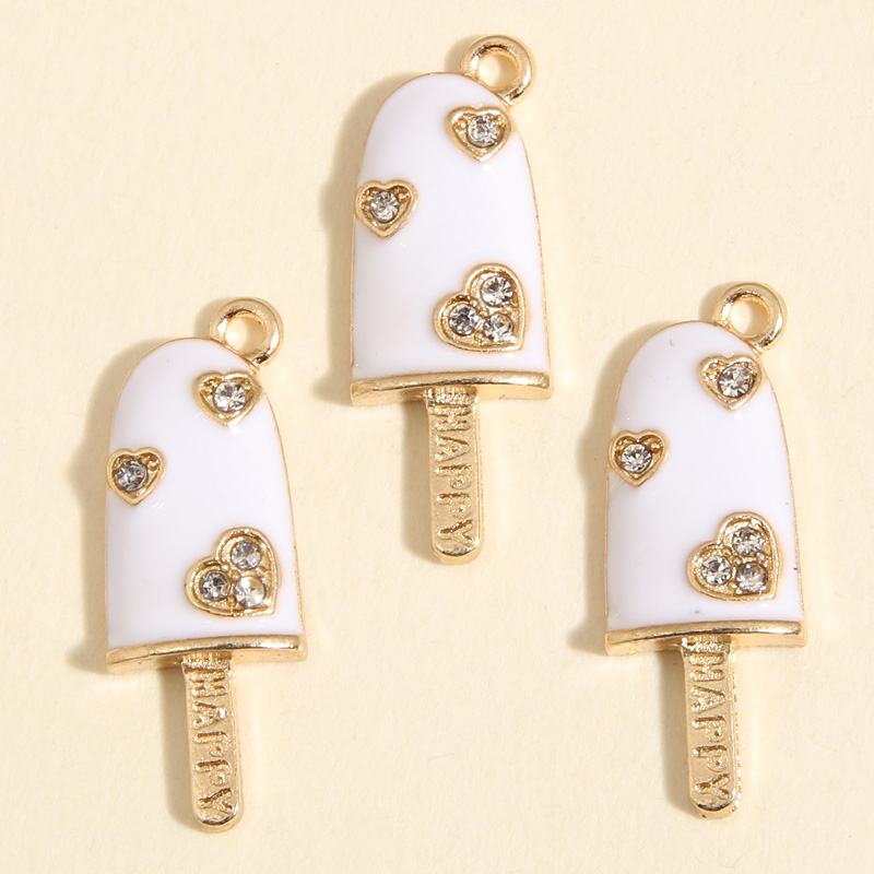 10 Uds. De abalorios de helado esmaltados de 25x9mm de Color dorado, colgante feliz, collares aptos para manualidades, joyería hecha a mano, suministros para encontrar