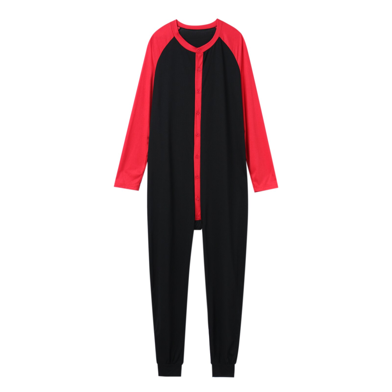 Mannen Diverse Kleur Een Stuk Pyjama Lange Mouw Ronde Kraag Knop Open Voorzijde Nachthemd Jumpsuits Homewear: Black / S