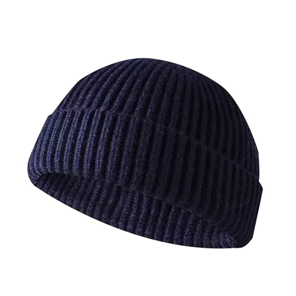 Vinter kvinder mænds varm strik hat beanie skullcap sømand cap manchet brimless hat: Marine blå