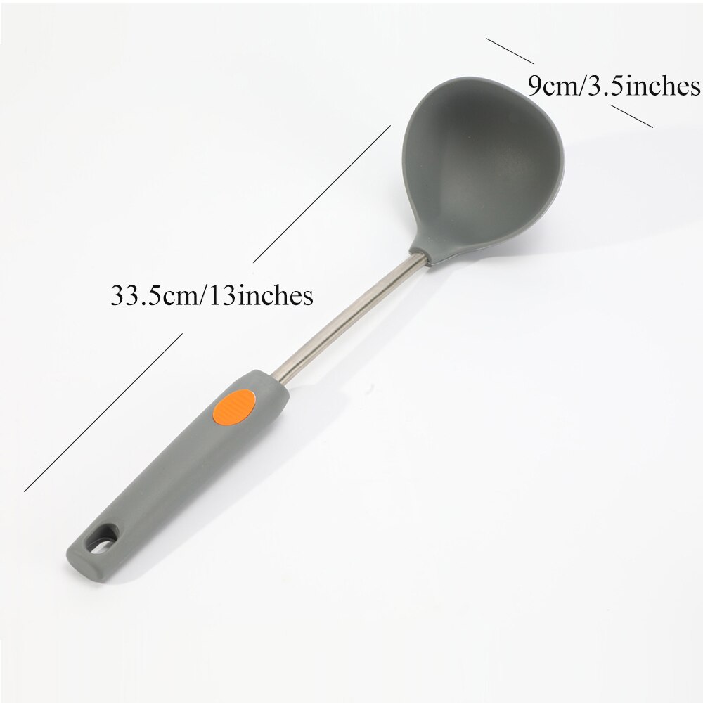 Food Grade Non-stick Silicone Stainless Steel Spatula Spoon Colander Kitchen Utensils Set High Heat Resistant Healthy for Home: Spoon
