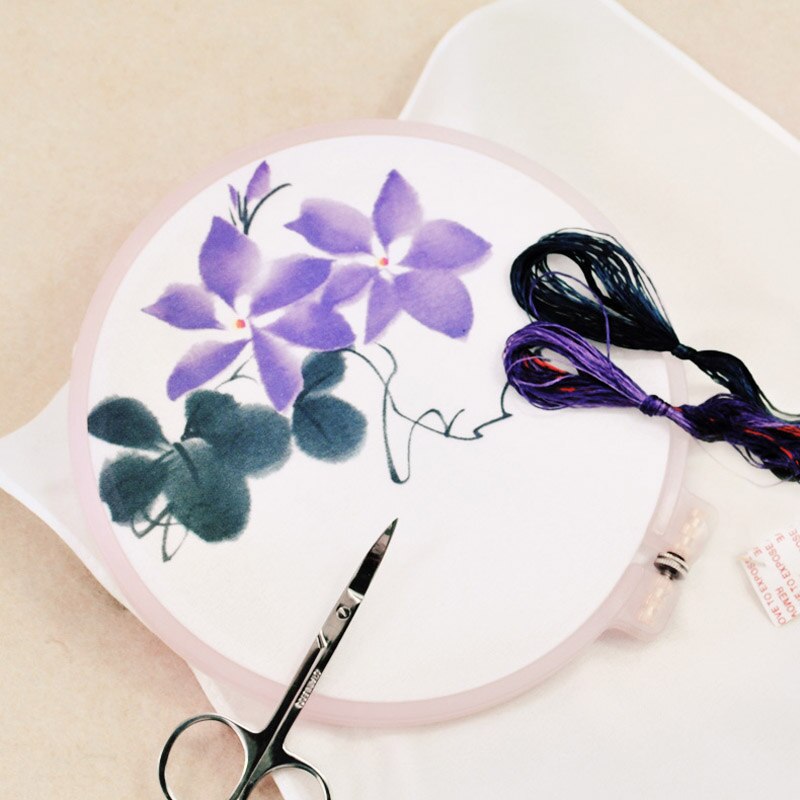 DIY Chinese Silk Suzhou Embroidery Kit with Hoop Flower Printed Pattern Needlework Kit Handkerchief Handmade Sewing Art Craft: 8