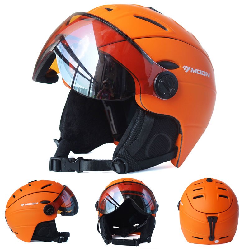 MOON Half-covered Ski Helmet Integrally-molded Sports man women snow Skiing Snowboard Helmets with Goggles cover: Orange / L(58-61cm)