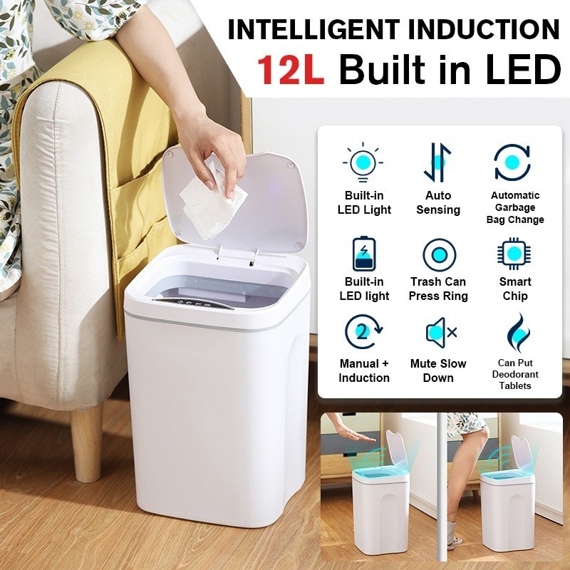 12L Thuis Automatische Touchless Prullenbak Smart Infrarood Motion Sensor Keuken Vuilnis Bin Ingebouwde Led licht