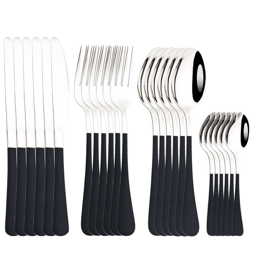 Set di posate in oro rosso 24 pezzi Set di posate in acciaio inossidabile 304 Set di stoviglie da cucina coltello da forchetta cucchiaio Set di stoviglie Set di posate: Black silver