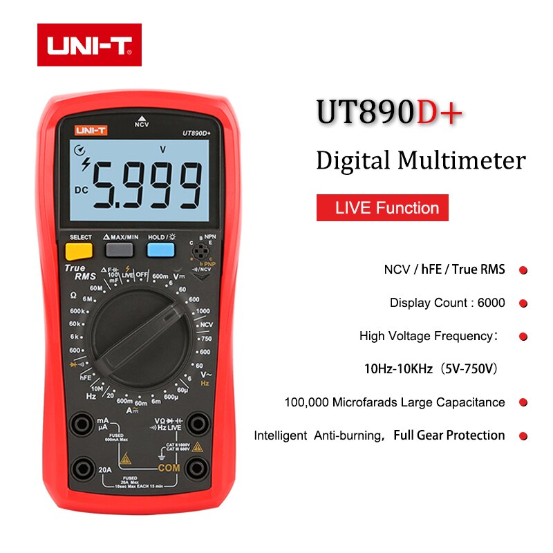 UNI-T Digital Multimeter Voltage Current Tester True Effective Value Measurement 6000 Firewire Detection Frequency Измерение: UT890DPlus