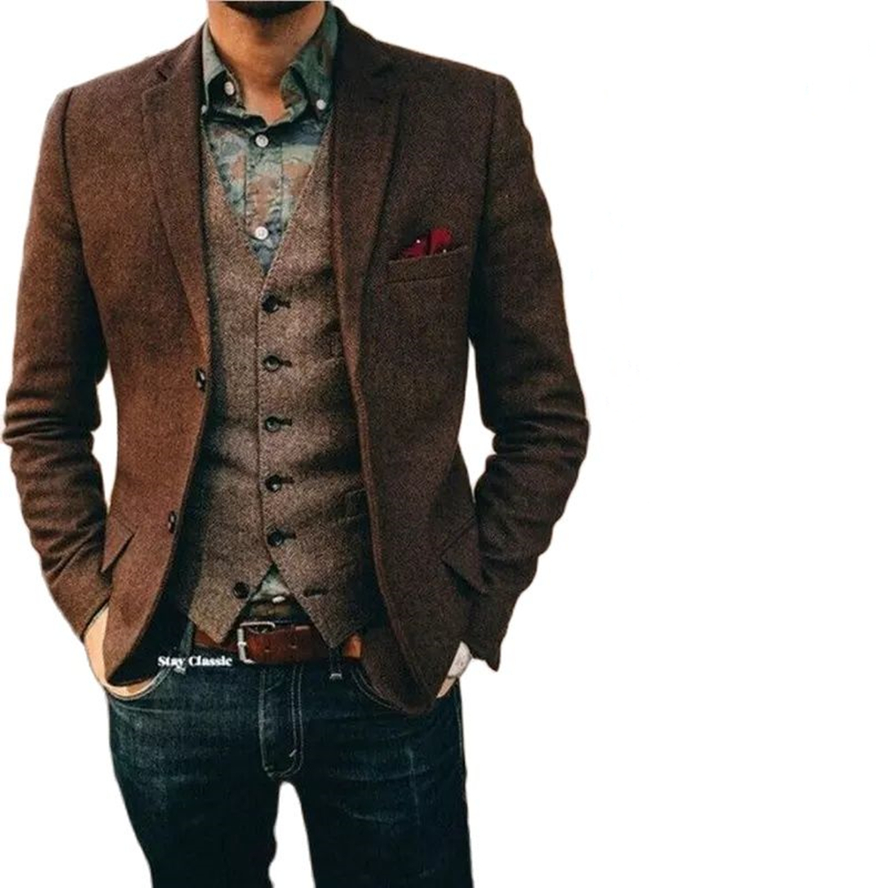 (Nur Mantel) Herren anzug brauner Fischgräten blazer Prom Smoking Wolle Tweed einreihig zwei Knöpfe Business/Hochzeits jacke: 5XL