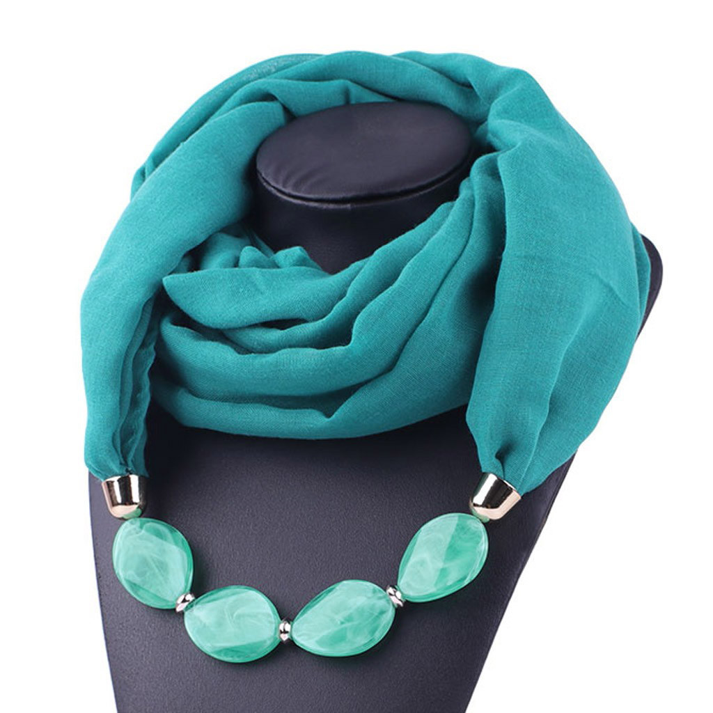 Collier de bijouterie décoratif multi-style | Collier en résine de perles, pendentif écharpe pour femmes, foulards de tête Hijab en coton lin doux, Echarpe # YJ Femme
