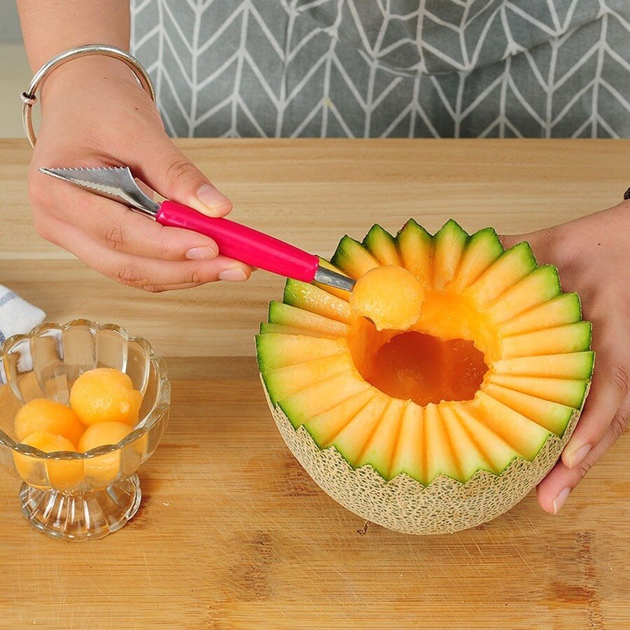 1pc dobbelthoved frugtkugle udskæring kniv frugt scoopdiy assorterede kolde retter værktøj vandmelon melon frugt udskæring kniv